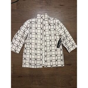 NWT Painted Pony Womens White Black Geometric Embroidered Open Jacket Large